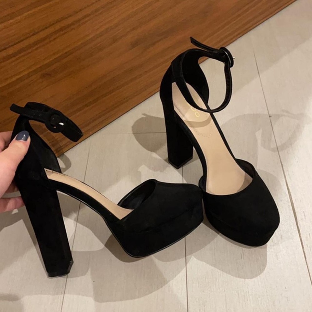 aldo black velvet platform heels